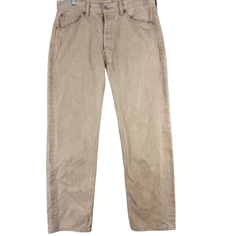 Levis 501 Jeans Mens 34 Beige Khaki Straight Leg Button Fly Classic Denim 32x30‎
